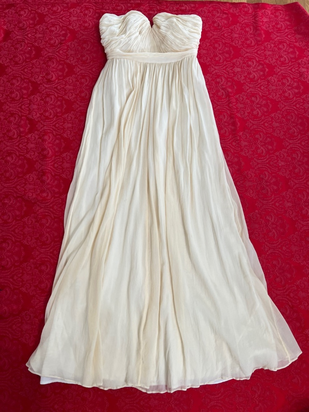 J.Crew Ivory Strapless Chiffon Maxi Gown Size 6 Petite Ruched Sweetheart